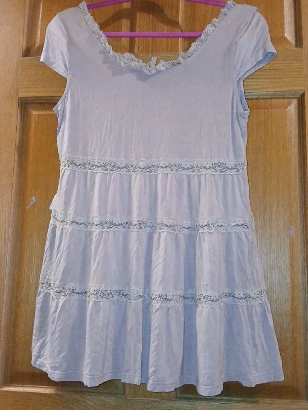 POL Grey/Lavender Tiered Lace-Trim Tunic/Dress